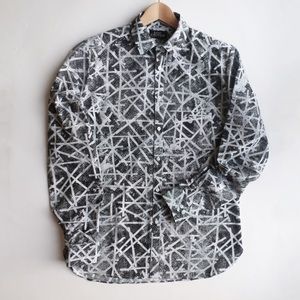 GUESS mens dress shirt black white cotton casual modern printed